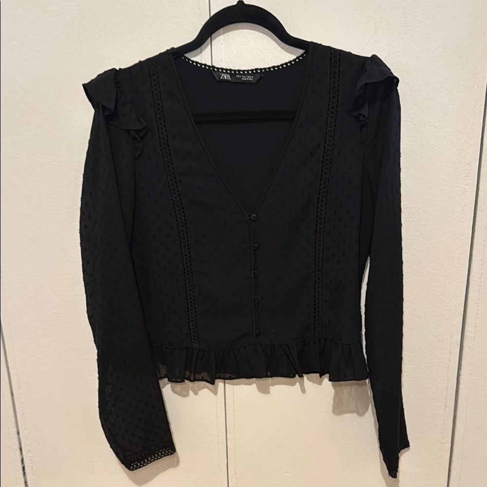 Zara Black Ruffled Blouse